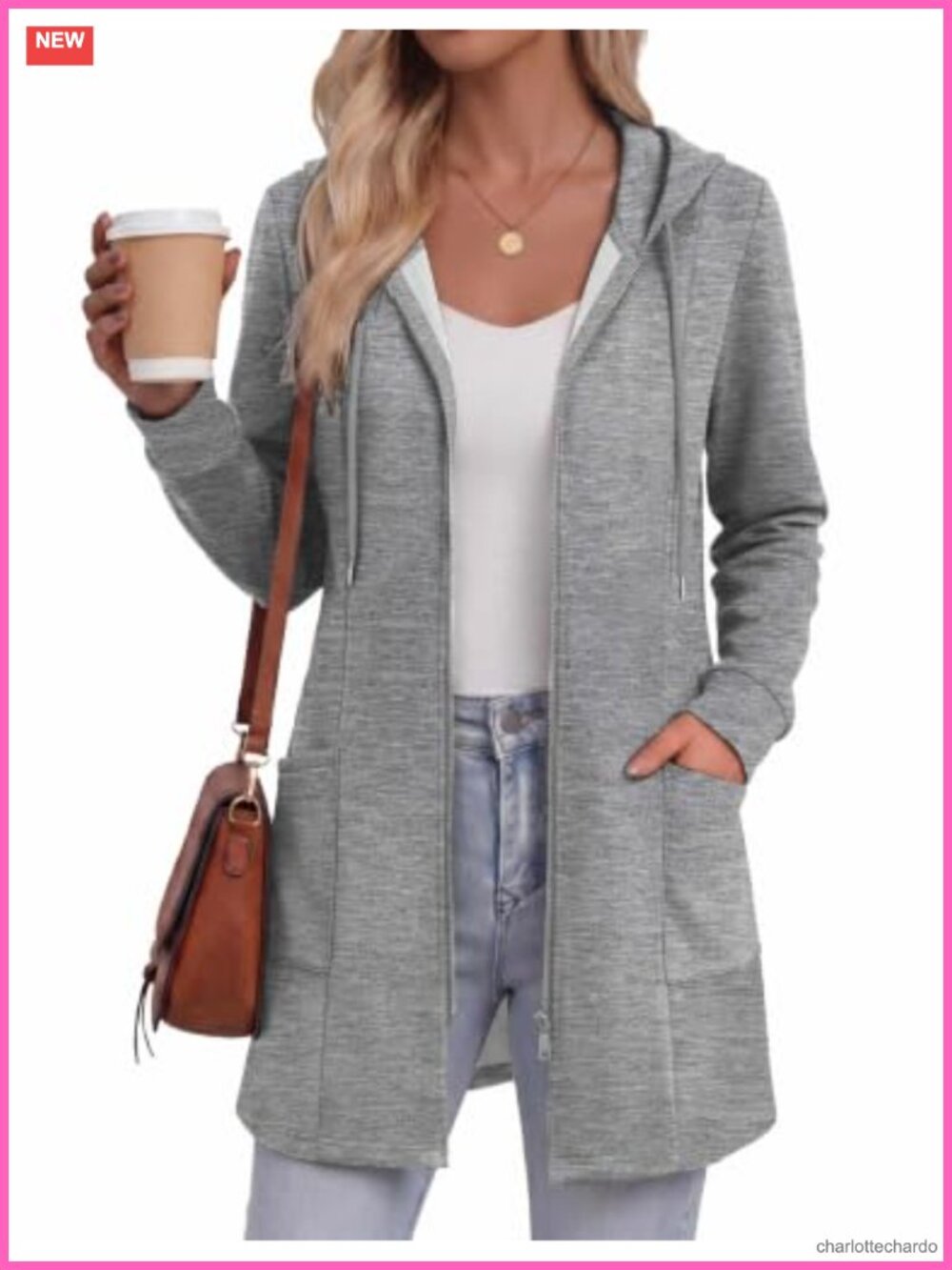 Women's Zip Up Hoodie Sweatshirt with Pockets Fall Casual Mid-Length